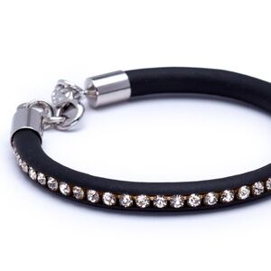 Black Rubber Bracelet with Swarovski Crystals – Lobster Clasp